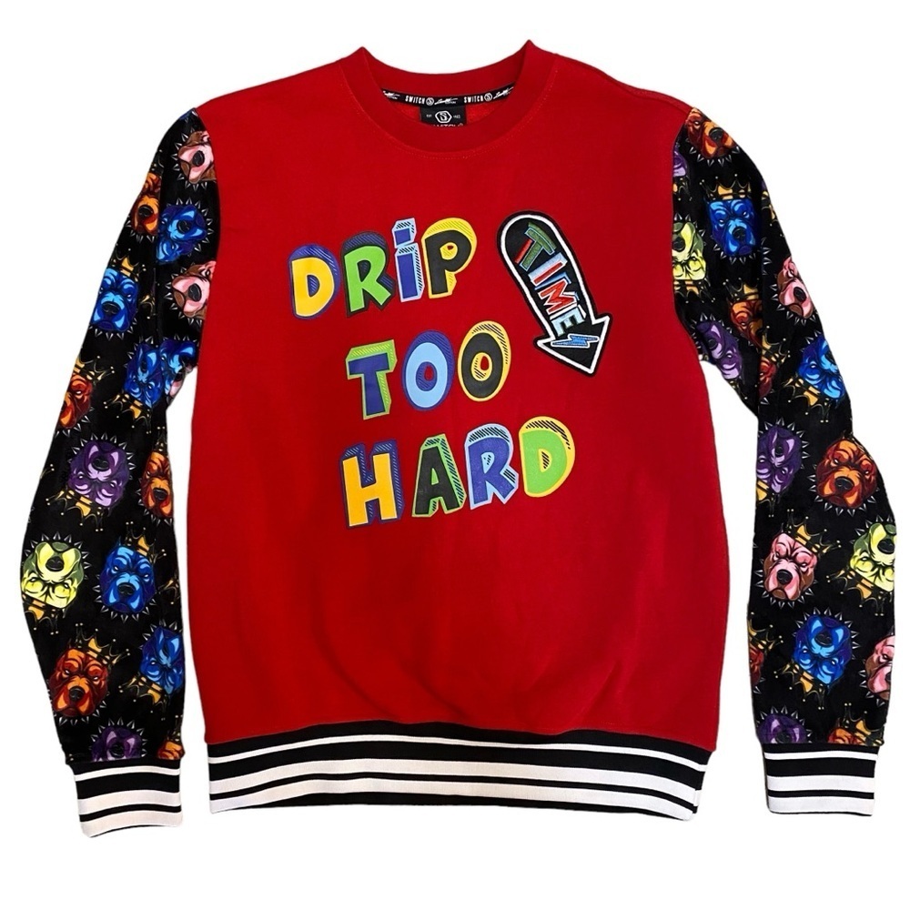 Switch Remarkable Red Drip Too Hard Velvet Sweatshirt Size Medium Pitbulls‎